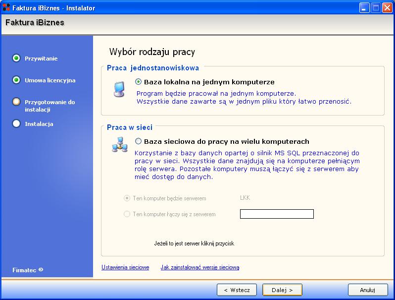 Instalator - tryb pracy