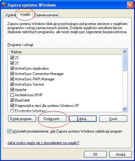 Instalator wer. sieciowej - zapora - dodaj port
