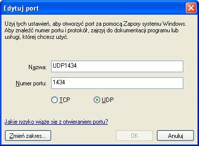 Instalator wer. sieciowej - zapora - dodaj port udp